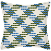 Saturday House Lattice Blue and Green Patterned Pillow 
