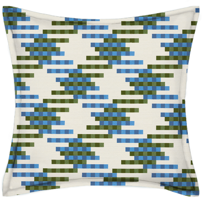 Saturday House Lattice Blue and Green Patterned Pillow 