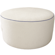 Saturday House White Pouf with Navy Trim