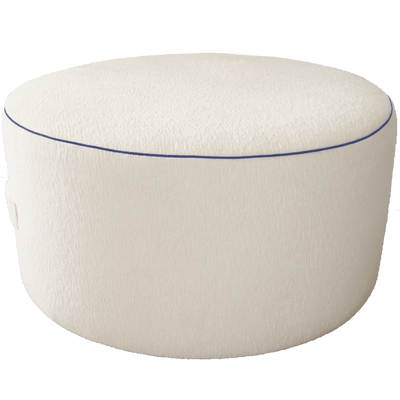 Saturday House White Pouf with Navy Trim