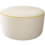 Saturday House White Terry Pouf with Yellow Trim
