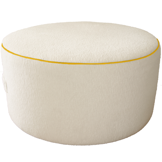Saturday House White Terry Pouf with Yellow Trim